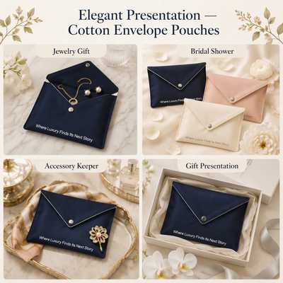 Reusable Cotton Envelope Pouch For Book Scarf Navy Blue Cotton Envelope Gift Packing Bag With Button