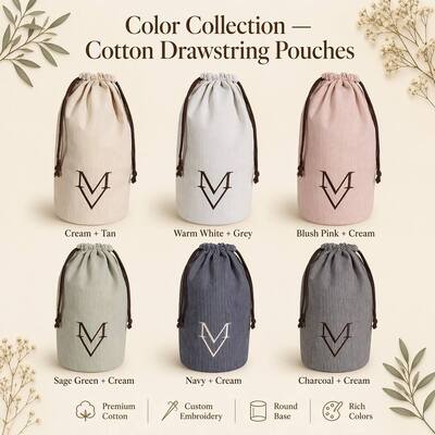 Round Bottom Stripe Cotton Wine Candle Drawstring Packing Bag Custom Embroidery Logo Cotton Drawstring Dust Pouch