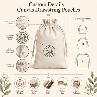 Natural Canvas Cosmetic Storage Drawstring Dust Pouch Custom Embroidery Logo Cotton Canvas Skincare Perfume Packing Bag