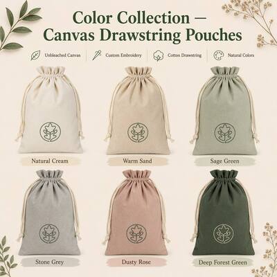 Natural Canvas Cosmetic Storage Drawstring Dust Pouch Custom Embroidery Logo Cotton Canvas Skincare Perfume Packing Bag