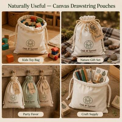 Natural Canvas Cosmetic Storage Drawstring Dust Pouch Custom Embroidery Logo Cotton Canvas Skincare Perfume Packing Bag