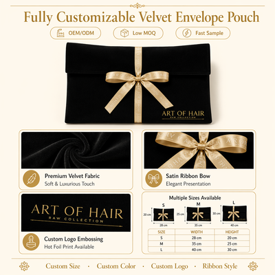 Custom Logo Printed Suede Envelope Gift Packaging Pouch Luxury Black Velvet Clothing Book Hair Extension Storage Flap Bag