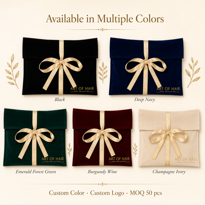 Custom Logo Printed Suede Envelope Gift Packaging Pouch Luxury Black Velvet Clothing Book Hair Extension Storage Flap Bag