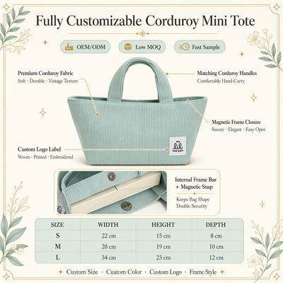 Thick Corduroy Handle Bag For Cosmetic Skincare Custom Fabric Label Corduroy Traveling Storage Pouch