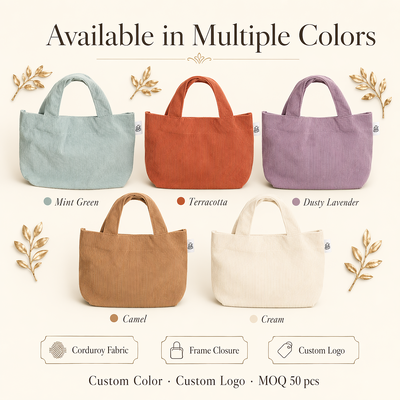 Thick Corduroy Handle Bag For Cosmetic Skincare Custom Fabric Label Corduroy Traveling Storage Pouch