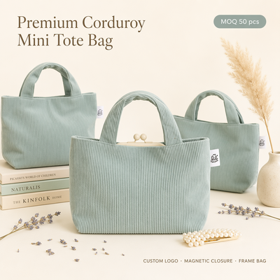 Thick Corduroy Handle Bag For Cosmetic Skincare Custom Fabric Label Corduroy Traveling Storage Pouch