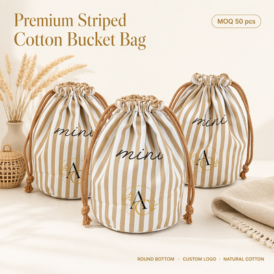 Reusable Striped Cotton Candle Wine Bottle Storage Drawstring Bag Custom Logo Printing Cotton Gift Packing Pouch