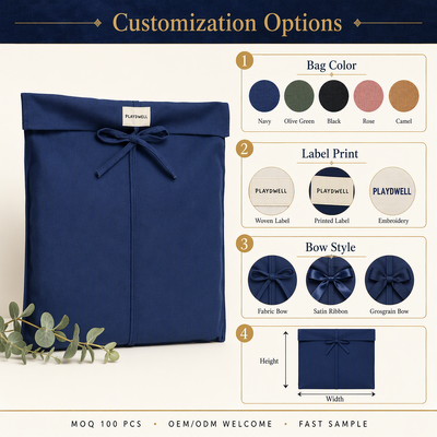 Custom Dark Blue Cotton Canvas Envelope Pouch With Label Large Canvas Envelope Clothing Pillow Storage Bag With Bow