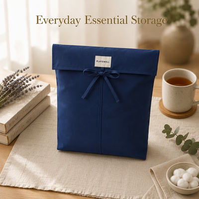 Custom Dark Blue Cotton Canvas Envelope Pouch With Label Large Canvas Envelope Clothing Pillow Storage Bag With Bow