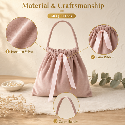 Custom Velvet Drawstring Packaging Pouch With Handle Pink Soft Velvet Underwear Handbag Drawstring Dust Bag