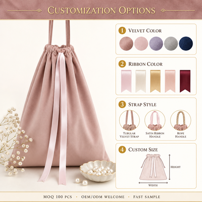 Custom Velvet Drawstring Packaging Pouch With Handle Pink Soft Velvet Underwear Handbag Drawstring Dust Bag