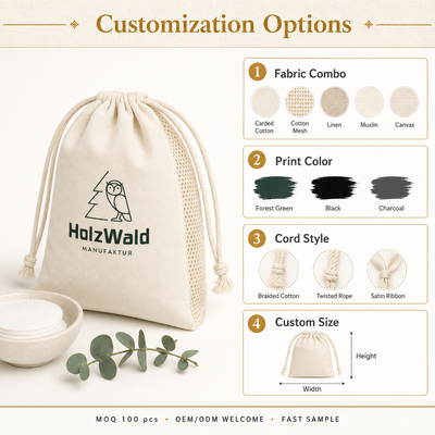 Custom Logo Printing Ecofriendly Reusable Muslin Cotton Pouch for Storage and Protection