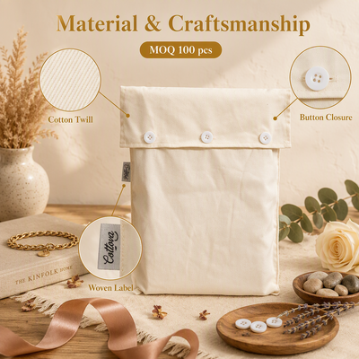Custom Beige Cotton Twill Envelope Pouch For Clothing Cosmetic Book Cotton Twill Envelope Packing Bag With Button
