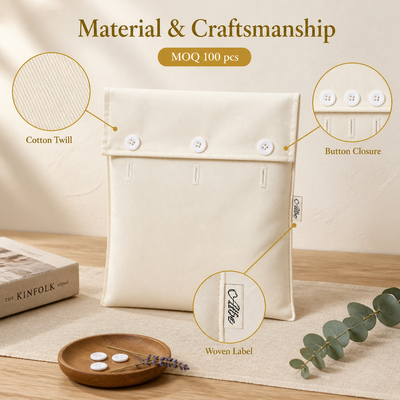 Custom Beige Cotton Twill Envelope Pouch For Clothing Cosmetic Book Cotton Twill Envelope Packing Bag With Button