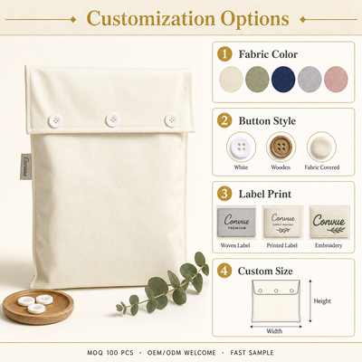 Custom Beige Cotton Twill Envelope Pouch For Clothing Cosmetic Book Cotton Twill Envelope Packing Bag With Button