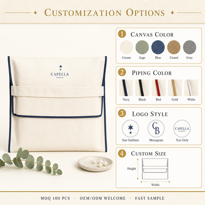 Custom Wavy Edge Cotton Twill Envelope Gift Bag Beige Cotton Twill Envelope Packing Pouch With Logo