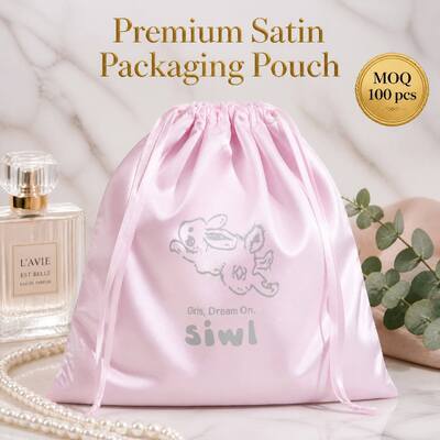 Custom Logo Printed Satin Drawstring Dust Bag For Underwear Cosmetic Pink Satin Drawstring Apparel Storage Pouch