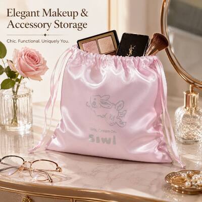Custom Logo Printed Satin Drawstring Dust Bag For Underwear Cosmetic Pink Satin Drawstring Apparel Storage Pouch
