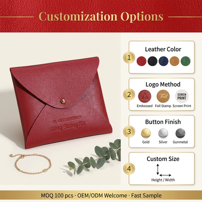 Waterproof Pu Leather Envelope Pouch For Jewelry Custom Emboss Logo Pu Leather Purse Eye Shadow Palette Packaging Flap Bag