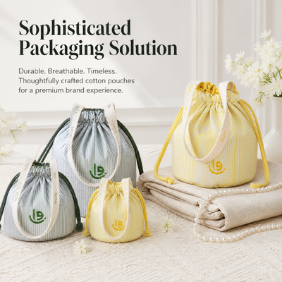 Custom Vertical Striped Cotton Drawstring Dust Bag With Handle Round Bottom Cotton Candle Wine Packing Drawstring Pouch With Embroidery Logo