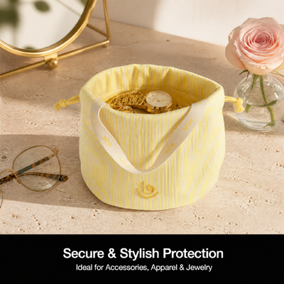 Custom Vertical Striped Cotton Drawstring Dust Bag With Handle Round Bottom Cotton Candle Wine Packing Drawstring Pouch With Embroidery Logo