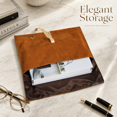 Luxury Brown Suede Apparel Packaging Envelope Pouch With Ribbon Custom Logo Printing Velvet Envelope Clothing Dust Pouch With Satin Lining