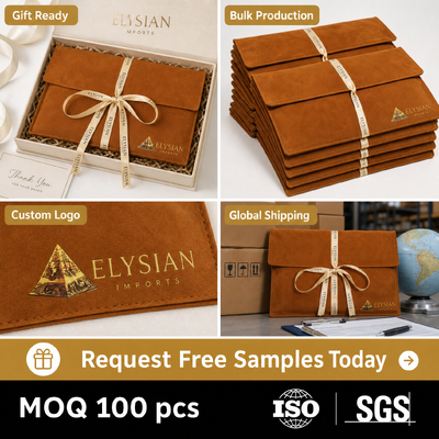 Luxury Brown Suede Apparel Packaging Envelope Pouch With Ribbon Custom Logo Printing Velvet Envelope Clothing Dust Pouch With Satin Lining