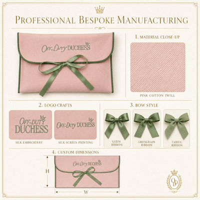 Recyclable Cotton Twill Envelope Clothing Dust Pouch With Bow Custom Embroidery Logo Pink Cotton Twill Envelope Book Packing Bag