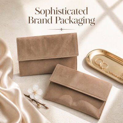 Double Layer Suede Envelope Cosmetic Packaging Pouch With Emboss Logo Elegant Brown Velvet Jewelry Envelope Gift Bag