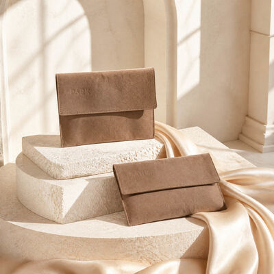 Double Layer Suede Envelope Cosmetic Packaging Pouch With Emboss Logo Elegant Brown Velvet Jewelry Envelope Gift Bag