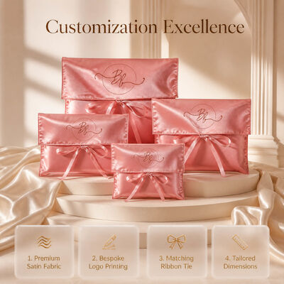 Premium Rose pink Satin Envelope Packing Bag for Wig Lingerie Scarf Custom logo Printing Satin Clothing Envelope Gift Pouch