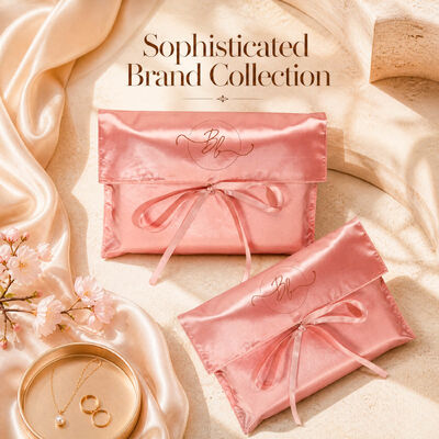 Premium Rose pink Satin Envelope Packing Bag for Wig Lingerie Scarf Custom logo Printing Satin Clothing Envelope Gift Pouch