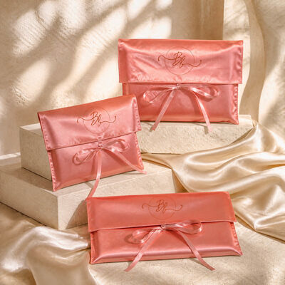Premium Rose pink Satin Envelope Packing Bag for Wig Lingerie Scarf Custom logo Printing Satin Clothing Envelope Gift Pouch