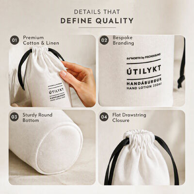 Eco-friendly Cotton Linen Packing Bag for Toiletries Custom Round Bottom Cotton Linen Drawstring Hand Wash Dust Pouch with logo
