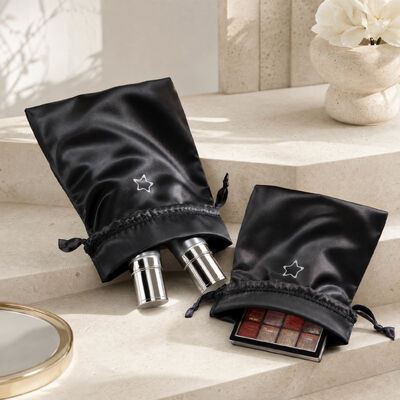 Elegant Custom Satin Drawstring Bag for Cosmetic Perfume High End Black Satin Shoe Umbrella Drawstring Dust Pouch with logo