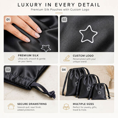 Elegant Custom Satin Drawstring Bag for Cosmetic Perfume High End Black Satin Shoe Umbrella Drawstring Dust Pouch with logo