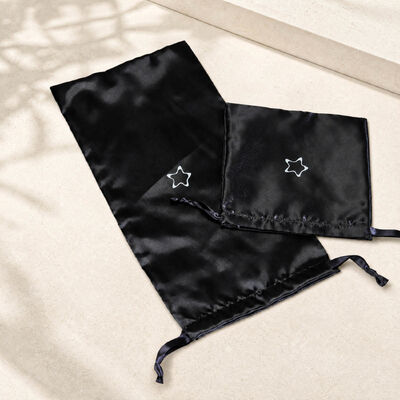Elegant Custom Satin Drawstring Bag for Cosmetic Perfume High End Black Satin Shoe Umbrella Drawstring Dust Pouch with logo