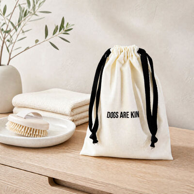 Custom Printed Cotton Linen Drawstring Pouch With Black Cord Reusable Gift Bag For Pet Products Event Packaging Wholesale OEM