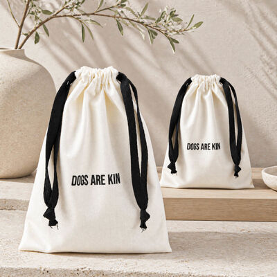 Custom Printed Cotton Linen Drawstring Pouch With Black Cord Reusable Gift Bag For Pet Products Event Packaging Wholesale OEM