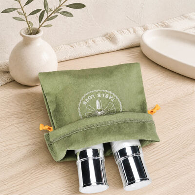 Custom Logo Flap Cover Gift Bag with Ribbon Tie and Matching Drawstring Pouch for Tableware Event Packaging Wholesale OEM