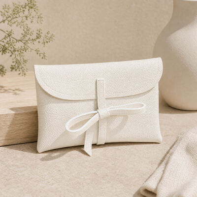 Personalized Pu Leather Cosmetic Envelope Pouch With Bow High Quality Pu Leather Perfume Jewelry Cover Gift Bag