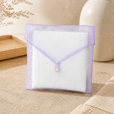 Luxury Organza Envelope Packaging Pouch With Pearl Button Customized Organza Wedding Favor Envelope Gift Bag