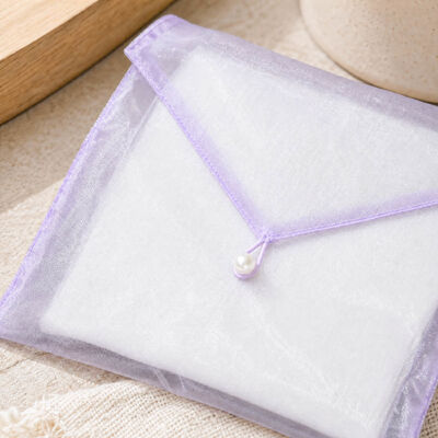 Luxury Organza Envelope Packaging Pouch With Pearl Button Customized Organza Wedding Favor Envelope Gift Bag