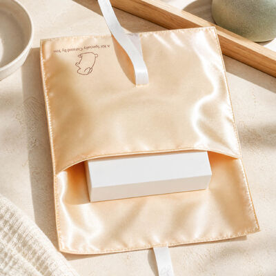Luxury Smooth Satin Envelope Wig Packaging Pouch with Ribbon Custom logo Printing Satin Envelope Cosmetic Gift Bag