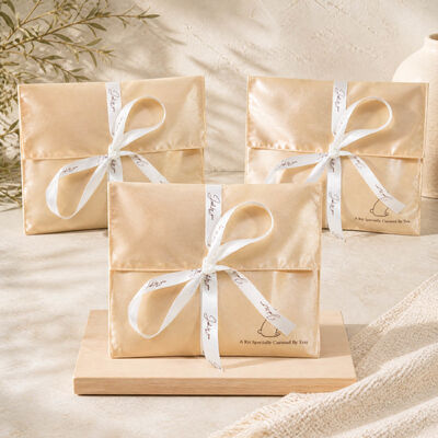 Luxury Smooth Satin Envelope Wig Packaging Pouch with Ribbon Custom logo Printing Satin Envelope Cosmetic Gift Bag
