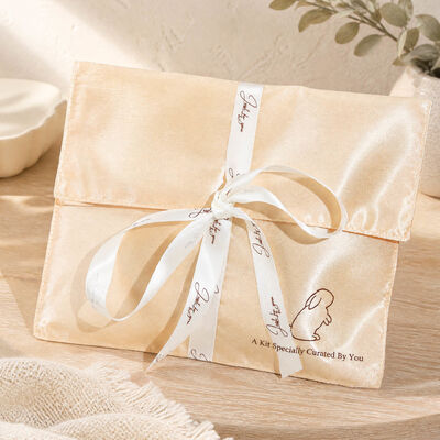 Luxury Smooth Satin Envelope Wig Packaging Pouch with Ribbon Custom logo Printing Satin Envelope Cosmetic Gift Bag
