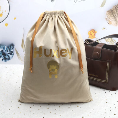 Beige Velvet Soft Drawstring Dust Proof Bag Costom Logo For Handbag