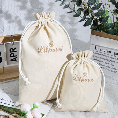 Eco Friendly Beige Cotton Linen Drawstring Dust Bag Custom Screen Logo Cotton Linen Drawstring Pouch