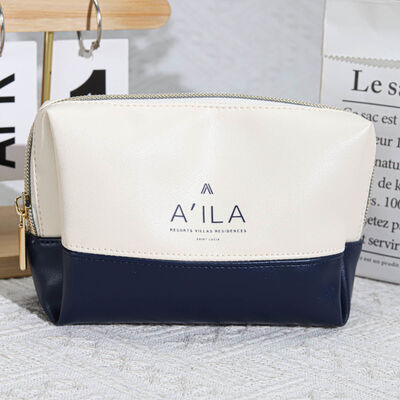 Cosmetic Zipper Pu Leather Bag Waterproof Embossed Logo Printing