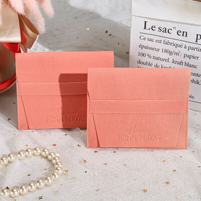 100pcs High Quality Suede Jewelry Packing Pouch With Emboss Logo Orange Velvet Bracelet Earrings Gift Envelope Bag